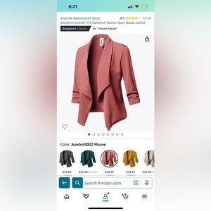 Awesome21 pink/ mauve stretch 3/4 gathered sleeve blazer